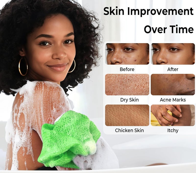 RelaxScene Authentic African Net Sponge with Knots - 2 Pieces Exfoliating Body Sponge Purple & Green - Back Scrubber Shower Exfoliator for Women Personal Care - Shower Scrub for Body Wash Bathing Accessories - Image 3